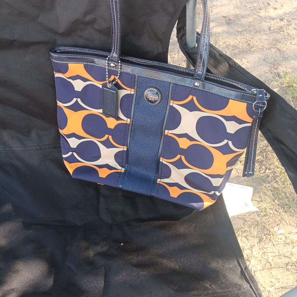 Coach Navy and Orange Graphic Tote